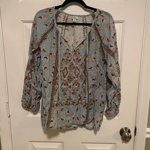 Sundance Blue Long Sleeve Embroidered Tie Shirt